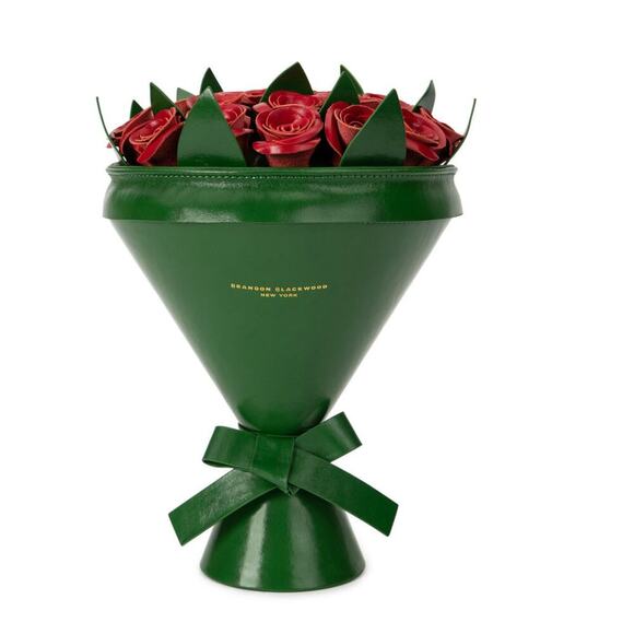Brandon Blackwood BOUQUET CLUTCHGREEN W/ RED ROSES